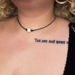 Elegant Black Choker Necklace with White Pearl